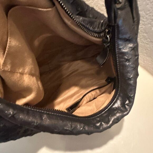 Jimmy Choo Star Embossed Hobo Shoulder Bag Gunmetal Leather Celestial Zodiac - Picture 7 of 13